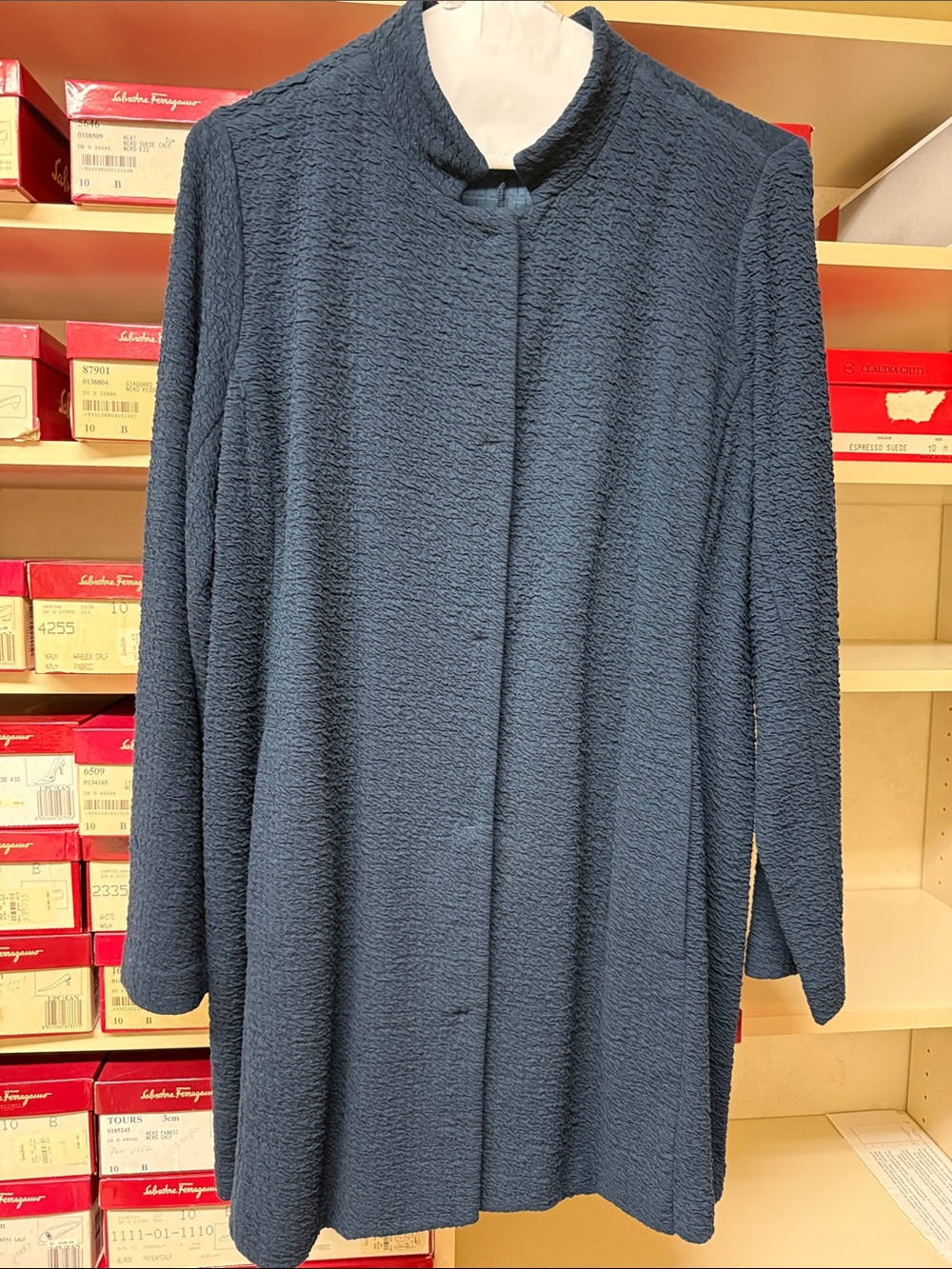 Eileen Fisher Women's Navy Textured Long Sleeve Dress Jacket